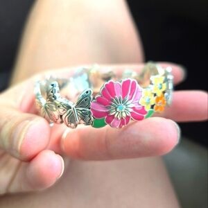 Brighton Silver Bracelet with Floral and Butterfly Accents